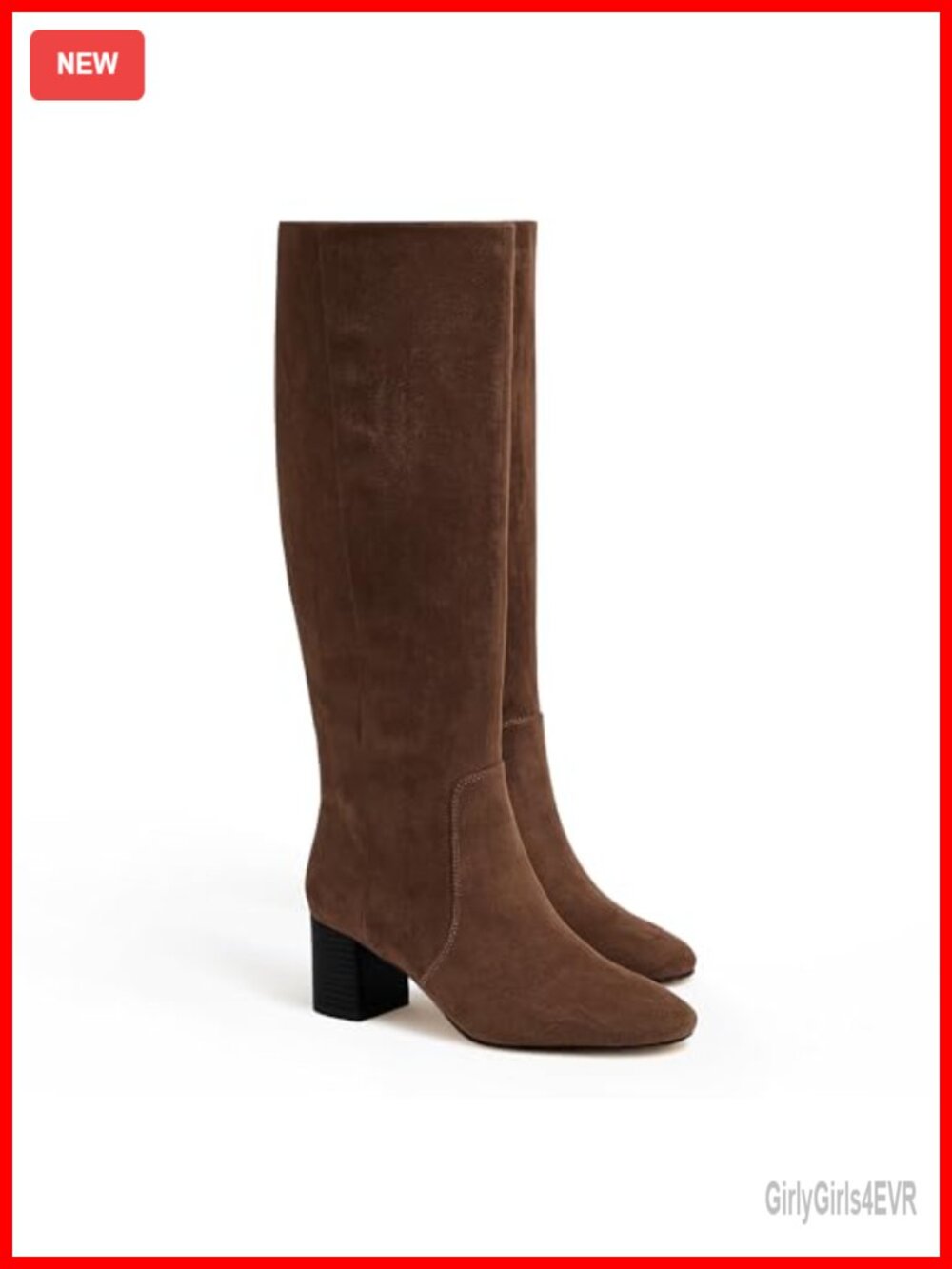Coutgo Women's Faux Suede Knee High Boots Chunky Block Heel Side Zipper